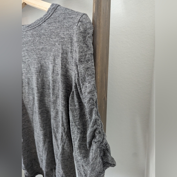 Crop Democracy Gray 3/4 Ruffled Sleeve Top - Picture 2 of 4